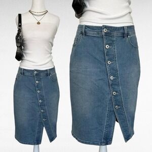 inc midi denim skirt with asymmetrical button detailing in the front size 6